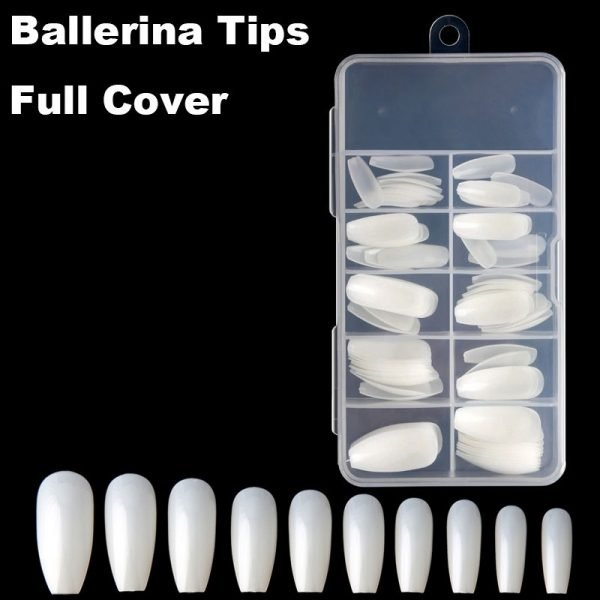100pcs Ballerina Coffin Shape full cover nail tips in box