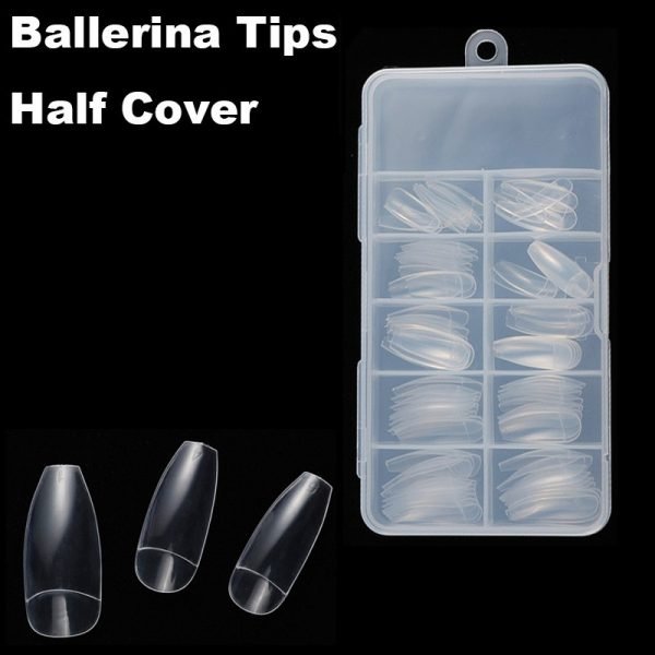 100pcs ballerina coffin half cover nail tips in box