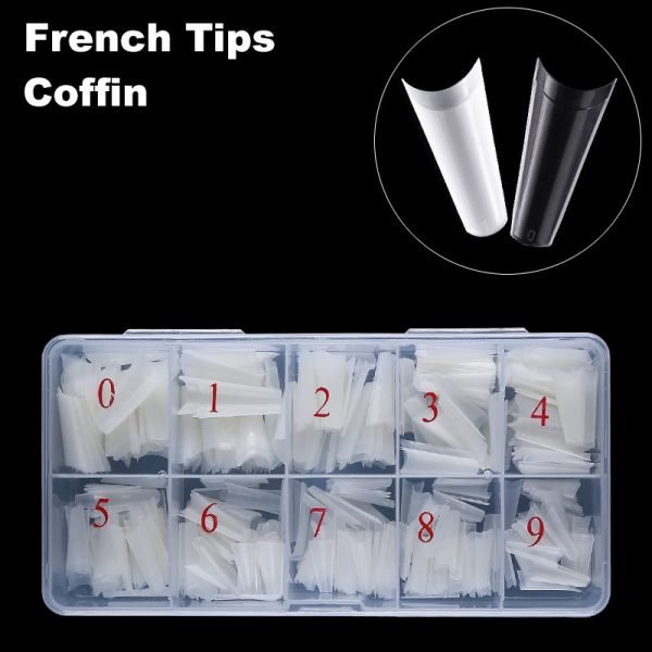 500pcs Coffin Shape Flat Head French Nail Tips With Box