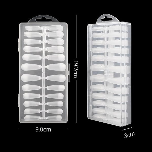 package of Semi-frosted seamless nail tips in multiple shape