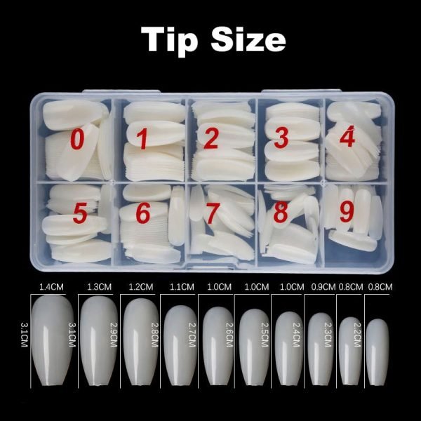 size of Ballerina Coffin Shape Full Cover Nail Tips