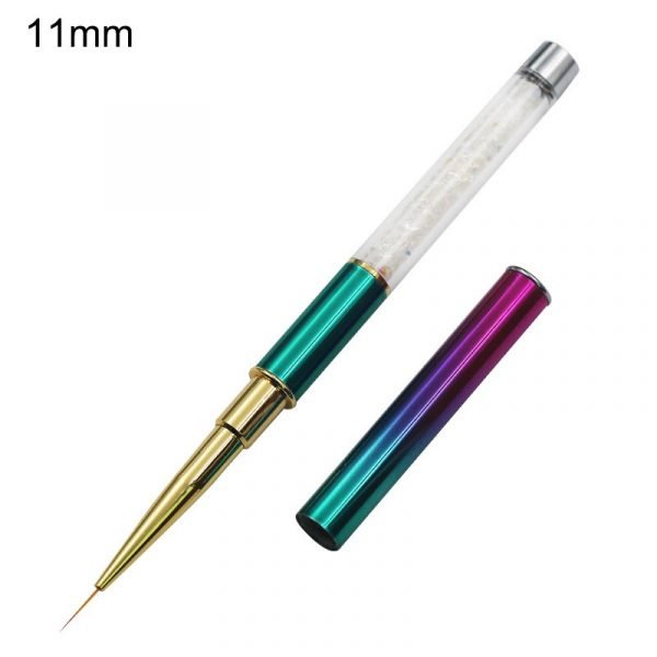 11mm of Nail Art Liner Detail Brush With Rhinestone Decorated Colorful Metal Handle And Cap