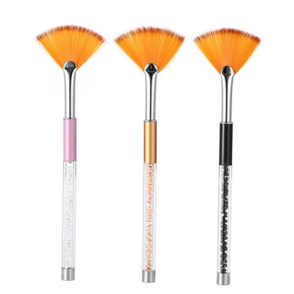 3 colors of Fan Shape Gradient Nail Brush With Crystal Decorated Metal Handle