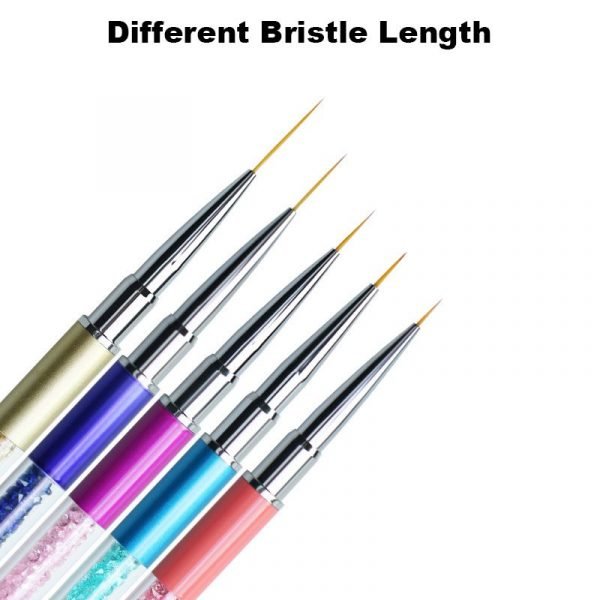 5 length of Nail Art Liner Detail Brush With Rhinestone Metal Handle And Cap