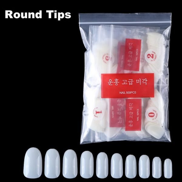 500pcs Round Shape Full Cover Nail Tips In Bag