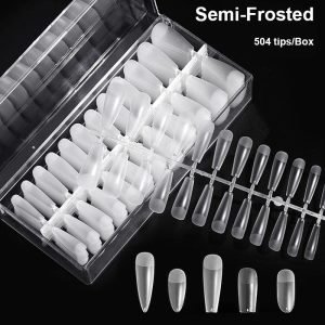 504PCS 6styles Ultra Thin Crease-Free Semi-Frosted Nail Tips With Box