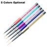 5colors of Nail Art Liner Detail Brush With Rhinestone Metal Handle And Cap