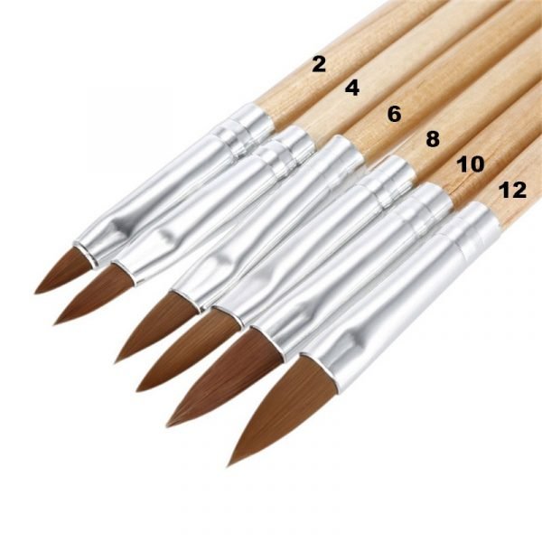 6 different sizes of Acrylic Nail Brush With Natural Wooden Handle