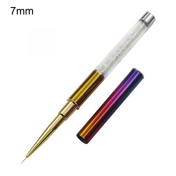 7mm of Nail Art Liner Detail Brush With Rhinestone Decorated Colorful Metal Handle And Cap