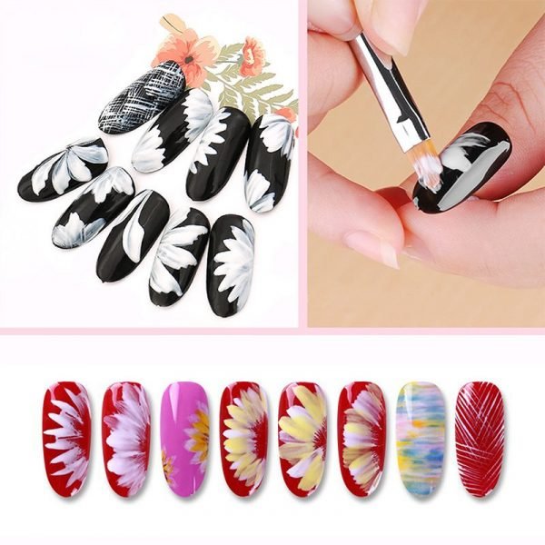 8 Types Plastic Handle Nail Art Brush One Stroke Flower Painting Petal Brush-3