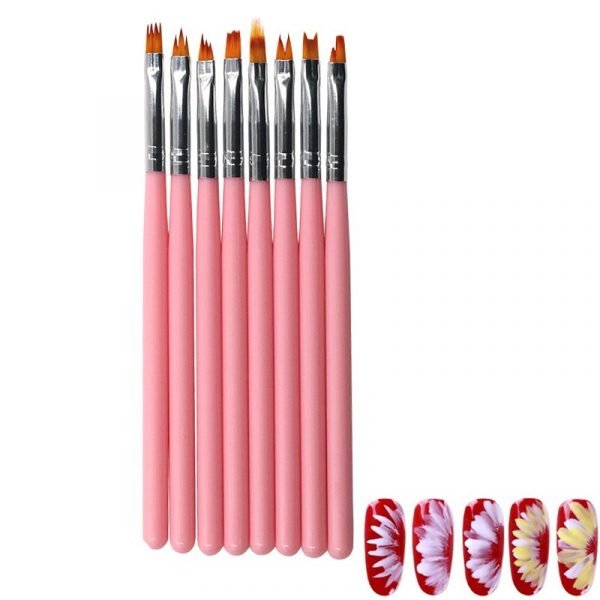 8 Types Plastic Handle Nail Art Brush One Stroke Flower Painting Petal Brush