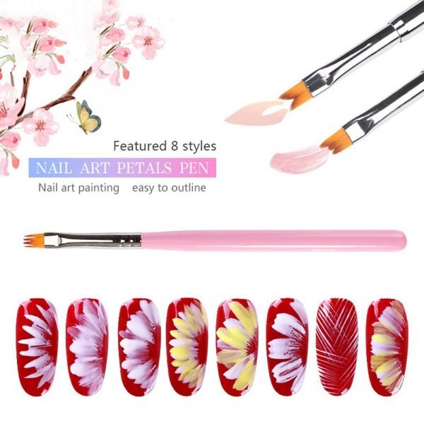 8 Types Wooden Handle DIY Nail Art Brush One Stroke Flower Painting Petal Brush-2