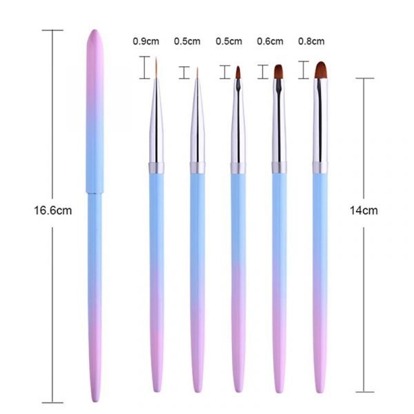 Detail of 5 Types Multi-functional Gradient Color Metal Handle Nail Art Brush