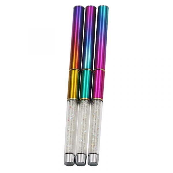 Detail of Nail Art Liner Detail Brush With Rhinestone Decorated Colorful Metal Handle And Cap-3