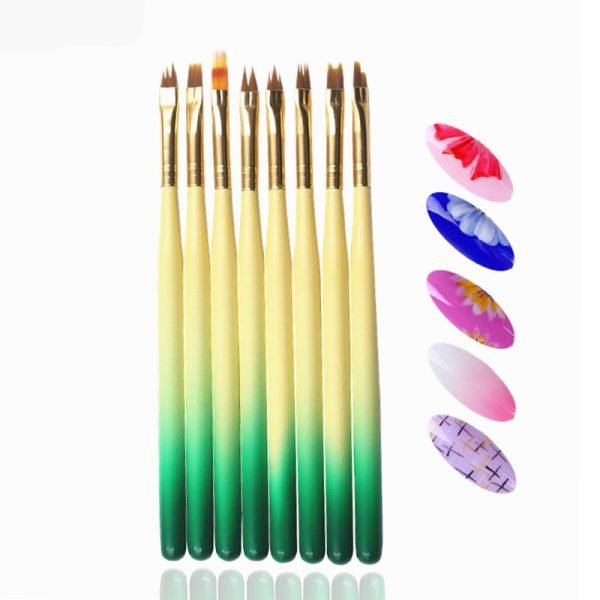 Gradient Color Wood Handle 3D Flower Painting Ombre Nail Art Brushes