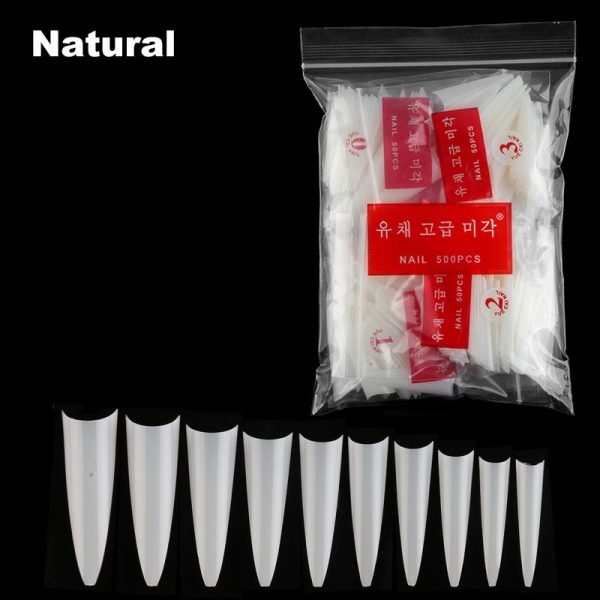Long French Stiletto Nail Tips in natural