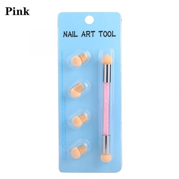 Pink of Double-Ended Nail Gradient Shading Pen With 4 Replacement Sponge Head