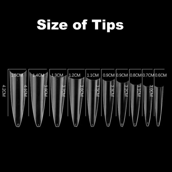 Size of Long French Stiletto Nail Tips