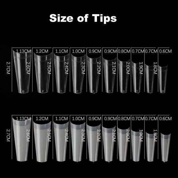 size of Flat Head Coffin French Nail Tips