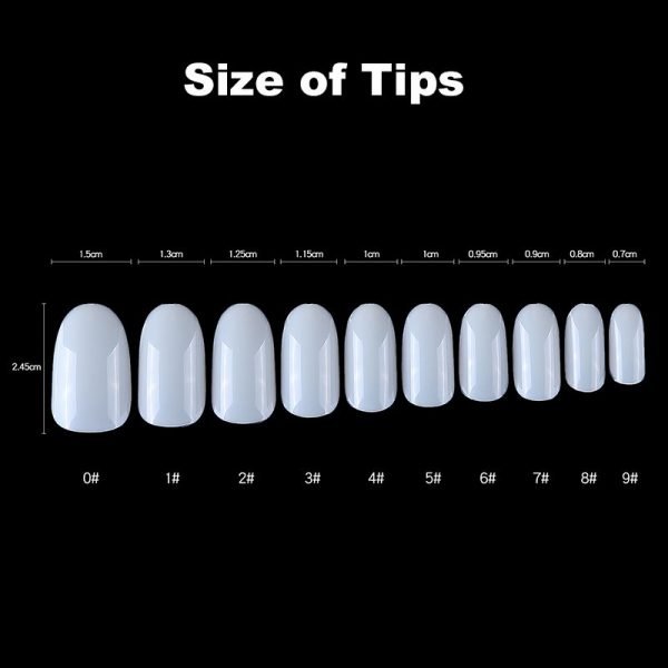 size of Round Shape Full Cover Nail Tips