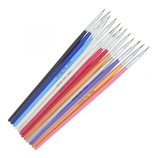 12PCS Colorful Wood Handle Detail Liner Painting Nail Art Brush Set-2