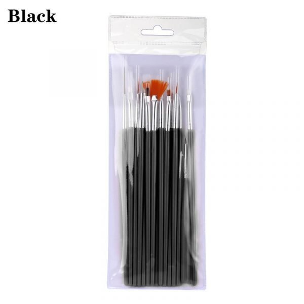 15PCS Different Functions Nail Art Design Brush Kit-Black