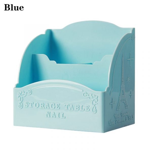 3 Cells Nail Tools Storage Box Organizer Nail Art Brush Display Shelf Holder-blue