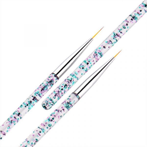 3PCS Acrylic Glitter Chip Handle Nail Art Liner Brush Set -3