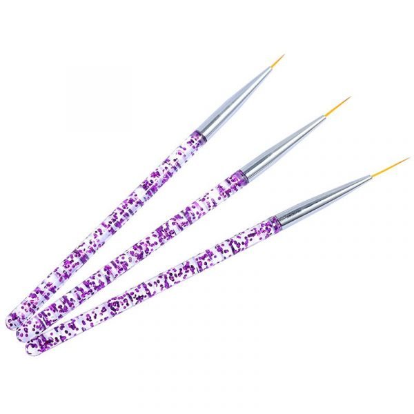 3PCS Glitter Chip Inside Acrylic Handle Nail Art Detail Liner Brush Set-2