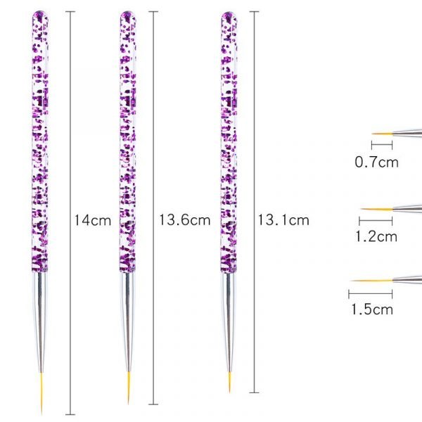 3PCS Glitter Chip Inside Acrylic Handle Nail Art Detail Liner Brush Set-4