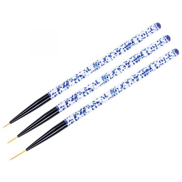 3PCS Glitter Chip Inside Acrylic Handle Nail Art Detail Liner Brush Set-5