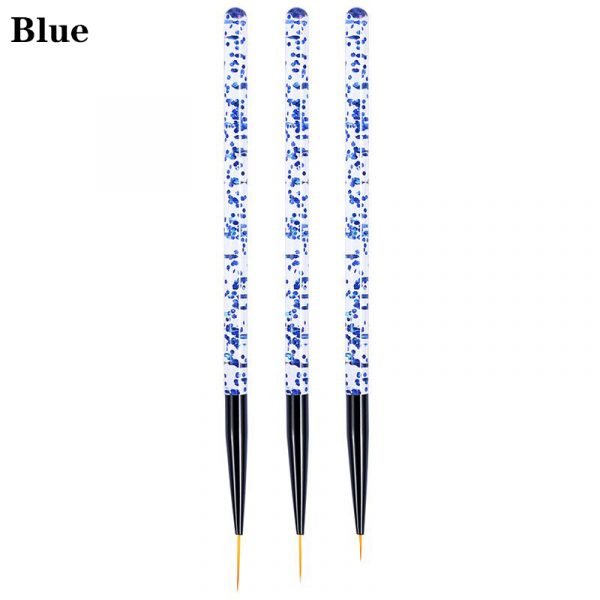 3PCS Glitter Chip Inside Acrylic Handle Nail Art Detail Liner Brush Set-blue