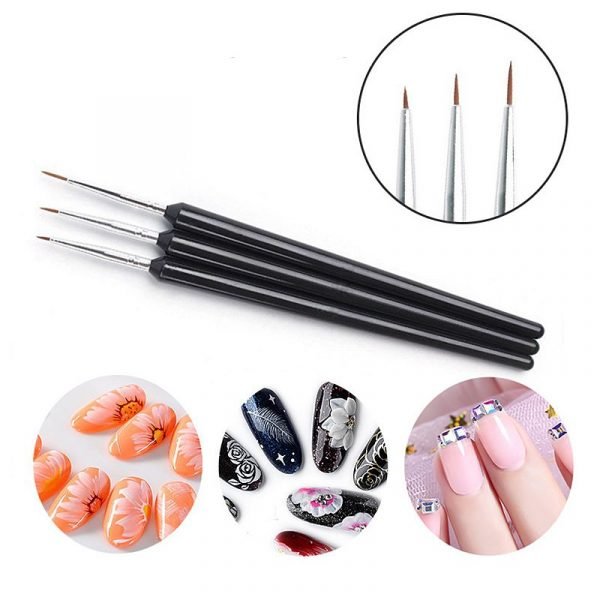3PCS Tiny Detail Drawing Painting Nail Art Brush Set