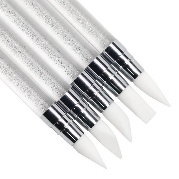 5PCS Double Heads Nail Art Silicone Sculpture Pen With Glitter Acrylic Handle-3