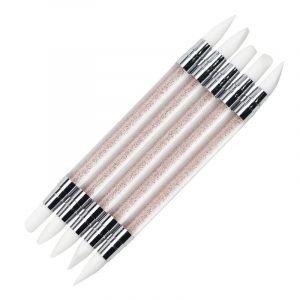 5PCS Double Heads Nail Art Silicone Sculpture Pen With Glitter Acrylic Handle