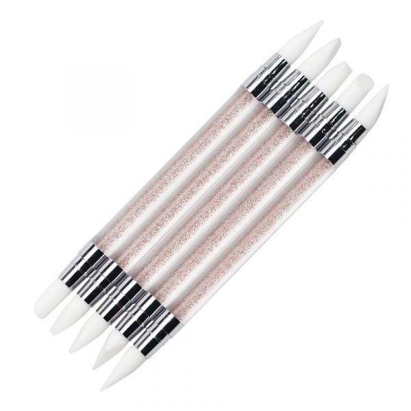 5PCS Double Heads Nail Art Silicone Sculpture Pen With Glitter Acrylic Handle