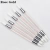 5PCS Double Heads Nail Art Silicone Sculpture Pen With Glitter Acrylic Handle-rose gold