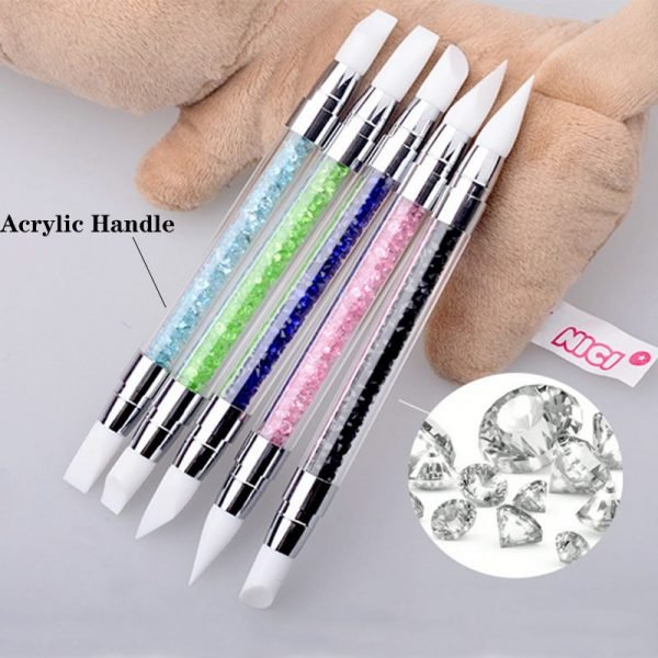 5PCS Double Heads Nail Art Silicone Sculpture Pen With Rhinestone Acrylic Handle-10