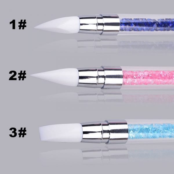 5PCS Double Heads Nail Art Silicone Sculpture Pen With Rhinestone Acrylic Handle-3