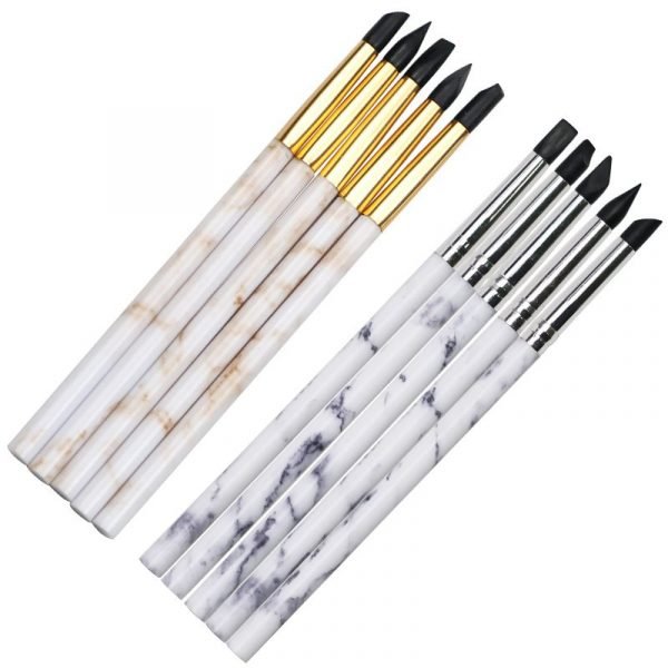 5PCS Marble Pattern Handle Nail Art Black Silicone Sculpture Pen