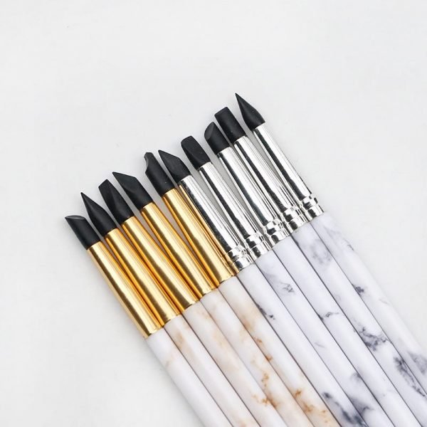 5PCS Marble Pattern Handle Nail Art Black Silicone Sculpture Pen-2