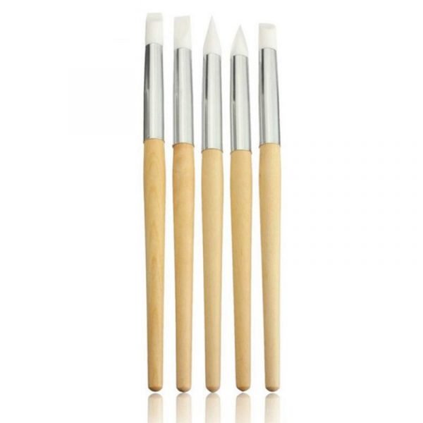 5PCS Wooden Handle Nail Art Silicone Sculpture Pen Set-4