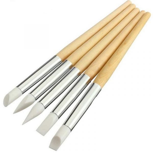 5PCS Wooden Handle Nail Art Silicone Sculpture Pen Set