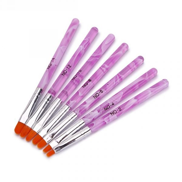 7PCS Purple Acrylic Handle Nail Art Design Painting UV GEL Brush Set