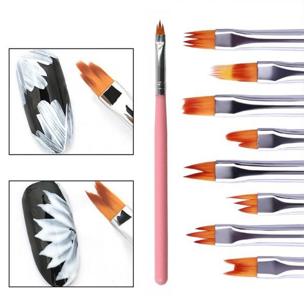 8PCS Pink Handle One Stroke Flower Painting Nail Art Brush Set-4