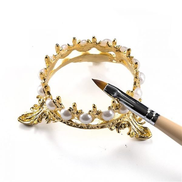 Crown Shape Nail Brush Rack Stand Holder With Inlaid Pearl Rhinestone-1
