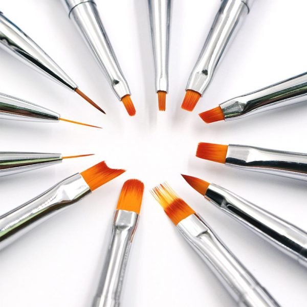 Dual End Nylon Hair Nail Art Drawing Brush Metal Handle Poly Gel Spatula 2 in 1 Nail Brush-2