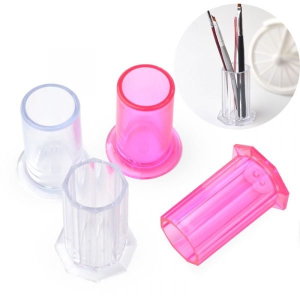 Nail Art Brushes Round and Octangle Shape Mini Plastic Storage Holder