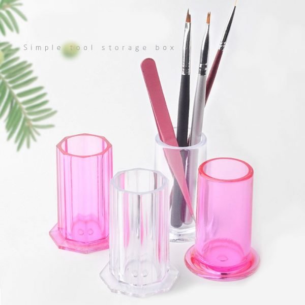 Nail Art Brushes Round and Octangle Shape Mini Plastic Storage Holder-2