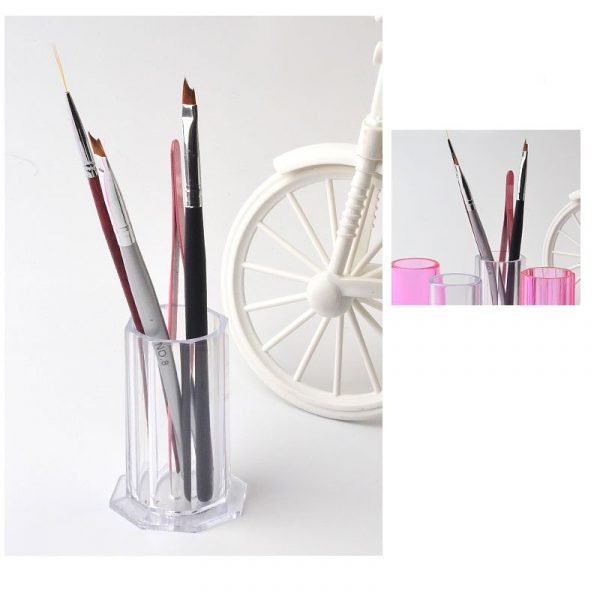 Nail Art Brushes Round and Octangle Shape Mini Plastic Storage Holder-3